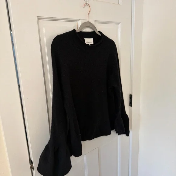 3.1 Phillip Lim Classic Black Crew Neck Bell Sleeve Wool&Alpaca Sweater - Picture 2 of 8